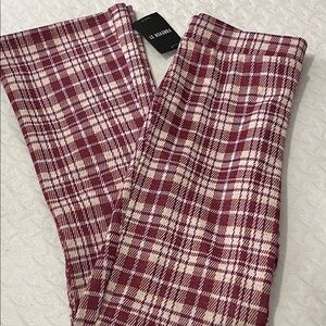 Forever 21 Burgundy and White Plaid Flare Pants
